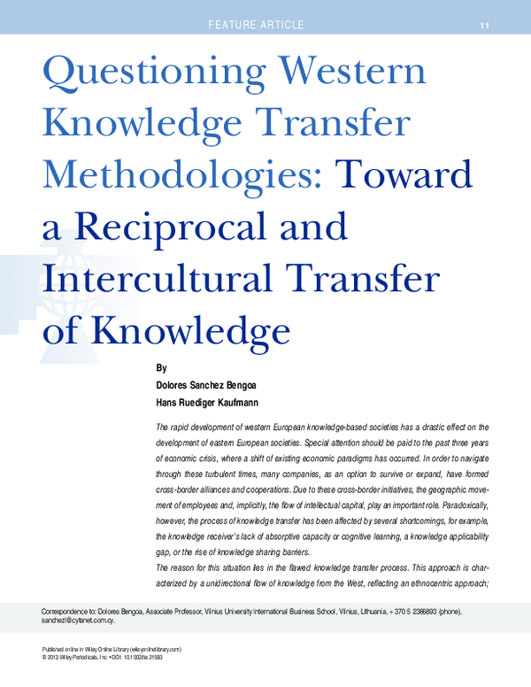 (PDF) Questioning Western Knowledge Transfer Methodologies: Toward a ...