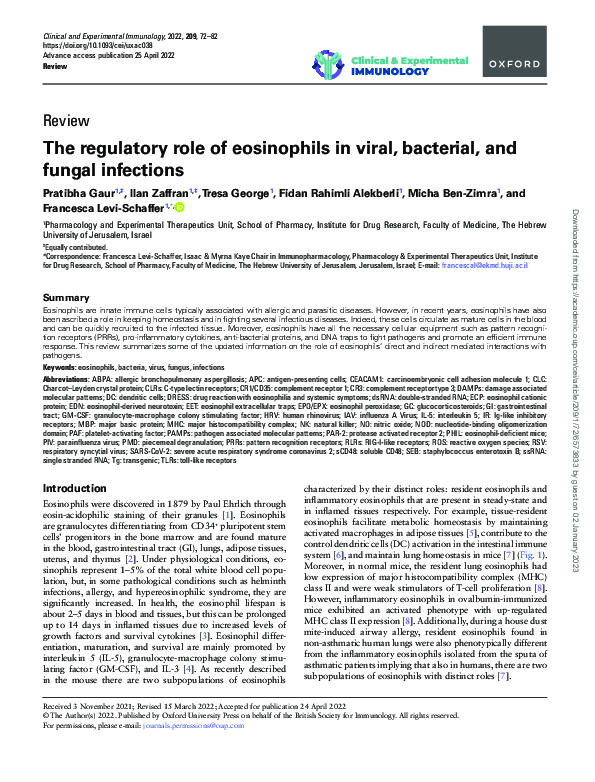 (PDF) The regulatory role of eosinophils in viral, bacterial, and ...