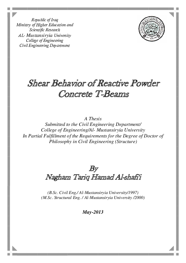 (PDF) Shear Behavior of Reactive Powder Concrete T-Beams