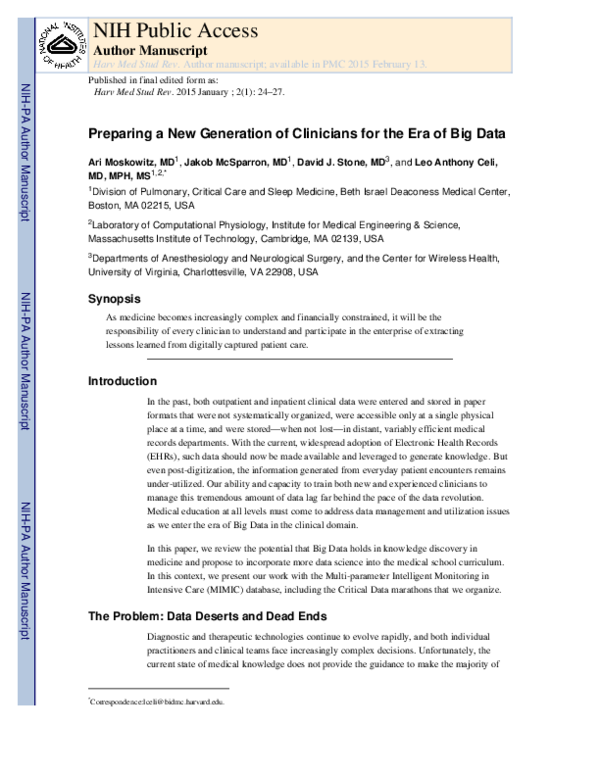 (PDF) Preparing a New Generation of Clinicians for the Era of Big Data