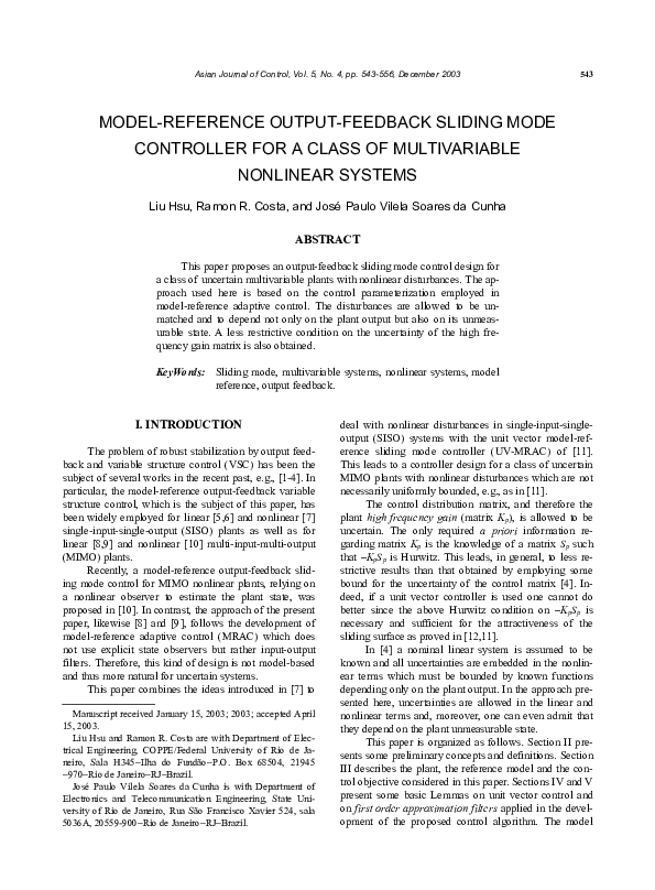 (PDF) Model-Reference Output-Feedback Sliding Mode Controller for a ...