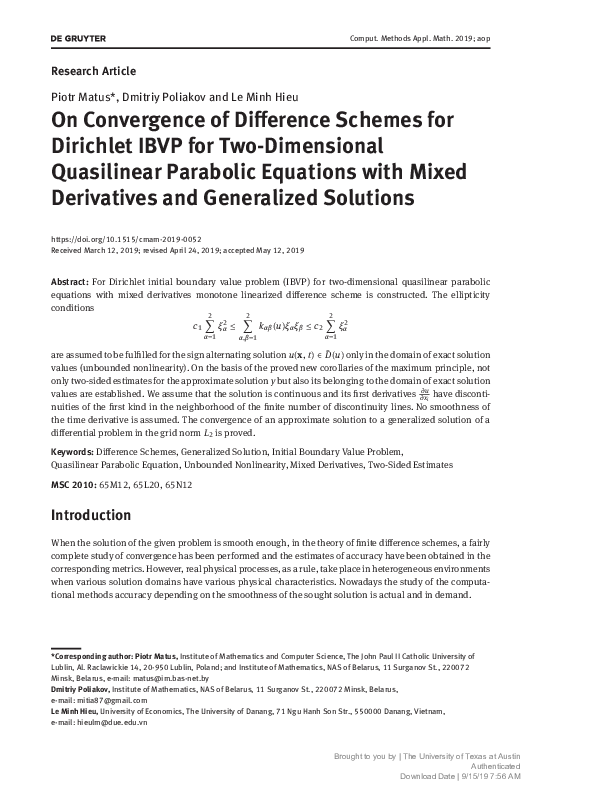 (PDF) On Convergence of Difference Schemes for Dirichlet IBVP for Two ...