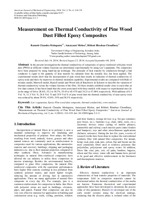 (PDF) Measurement on Thermal Conductivity of Pine Wood Dust Filled Epoxy Composites Bibhuti