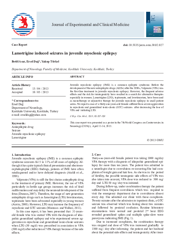 (PDF) Lamotrigine induced seizures in juvenile myoclonic epilepsy