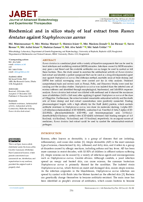 (PDF) Biochemical and in silico study of leaf extract from Rumex ...