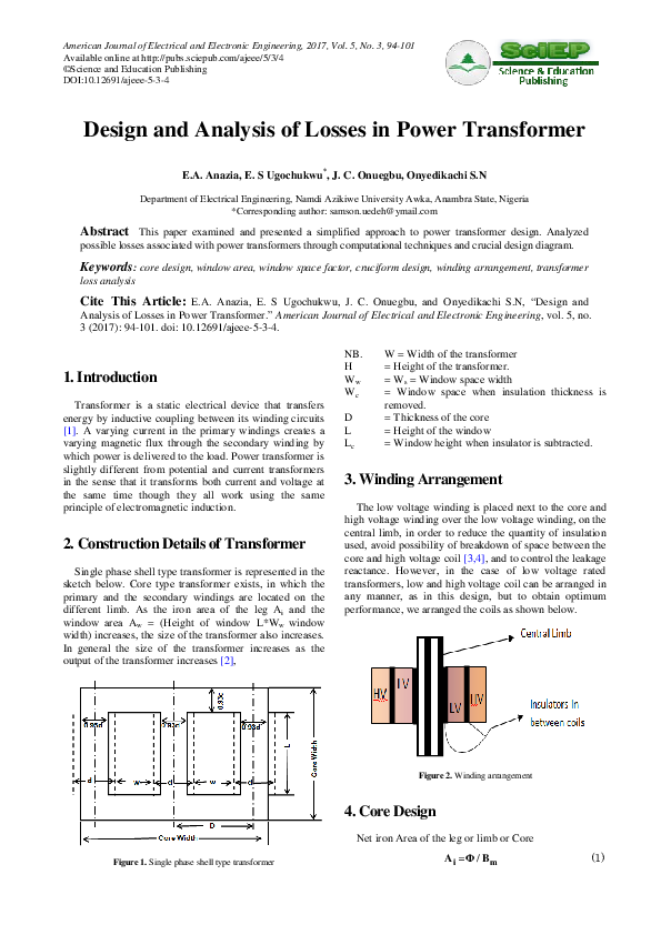 (PDF) Design and Analysis of Losses in Power Transformer Josiah C