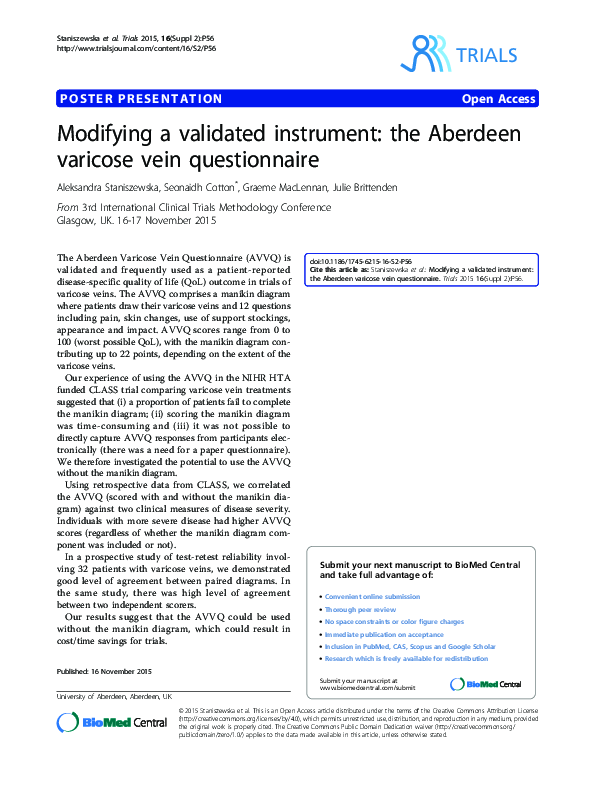 (PDF) Modifying a validated instrument: the Aberdeen varicose vein ...