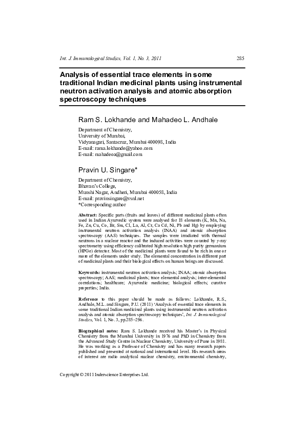 (PDF) Analysis of essential trace elements in some traditional Indian ...