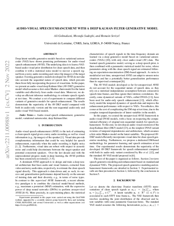 (PDF) Audio-visual speech enhancement with a deep Kalman filter ...