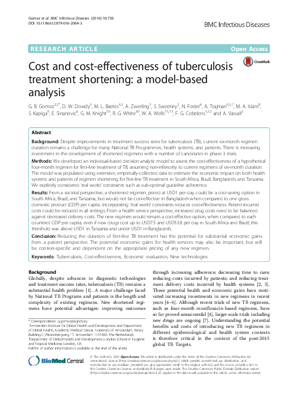(PDF) Cost and cost-effectiveness of tuberculosis treatment shortening ...