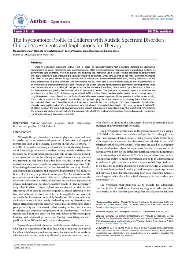 (PDF) The Psychomotor Profile in Children with Autistic Spectrum ...