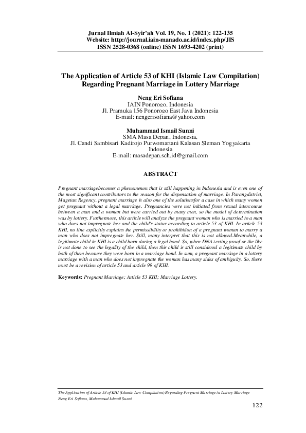 (PDF) The Application of Article 53 of KHI (Islamic Law Compilation ...
