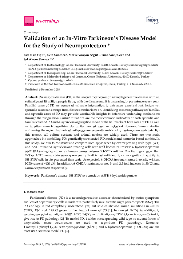 (PDF) Validation of an In-Vitro Parkinson’s Disease Model for the Study ...