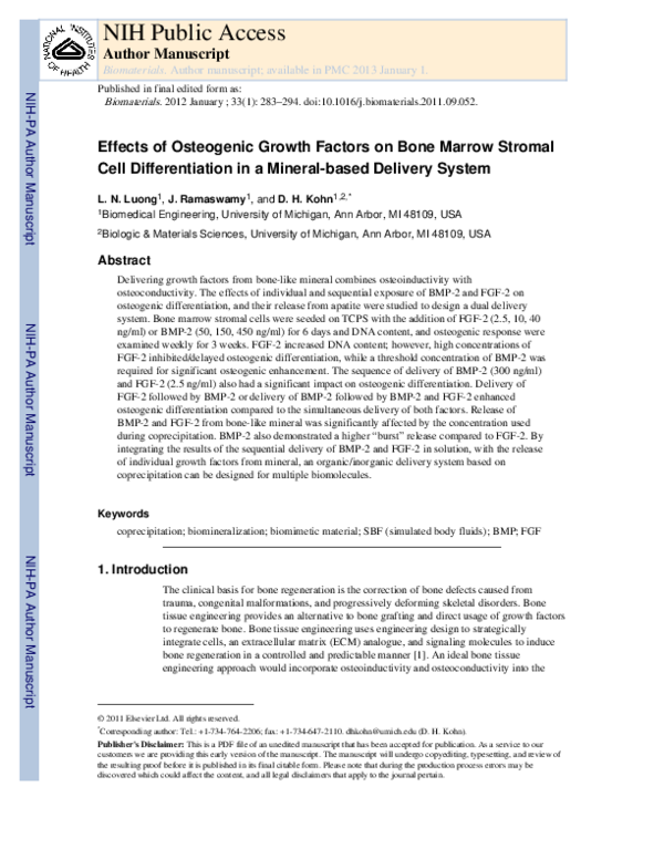 (PDF) Effects of osteogenic growth factors on bone marrow stromal cell ...