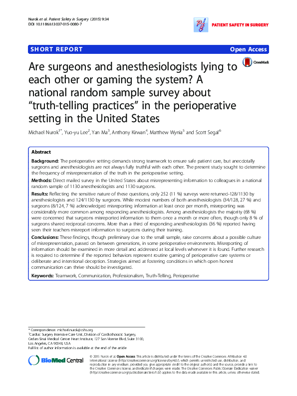 (PDF) Are surgeons and anesthesiologists lying to each other or gaming ...