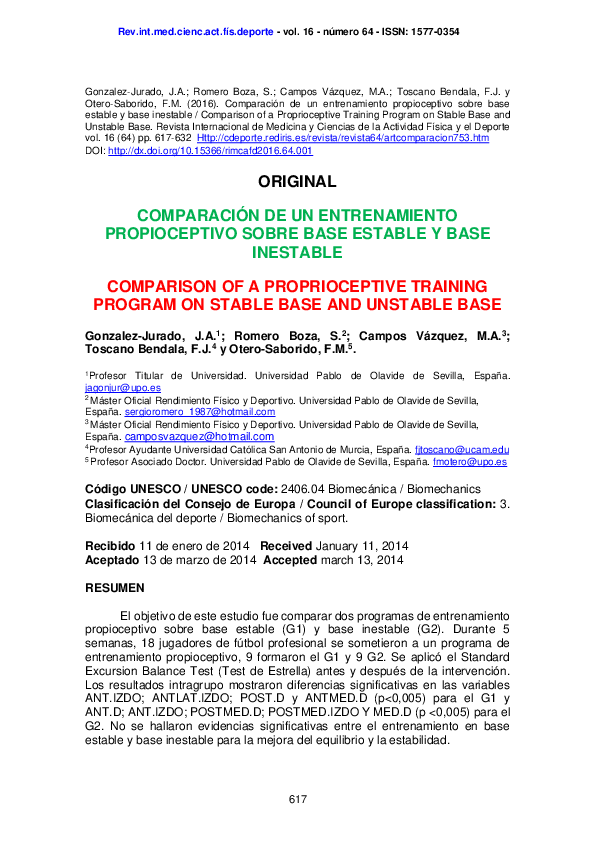 (PDF) Comparación de un entrenamiento propioceptivo sobre base estable ...