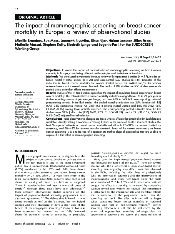 (PDF) The impact of mammographic screening on breast cancer mortality ...
