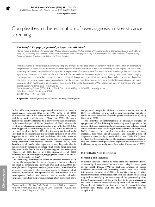 (PDF) Complexities in the estimation of overdiagnosis in breast cancer ...