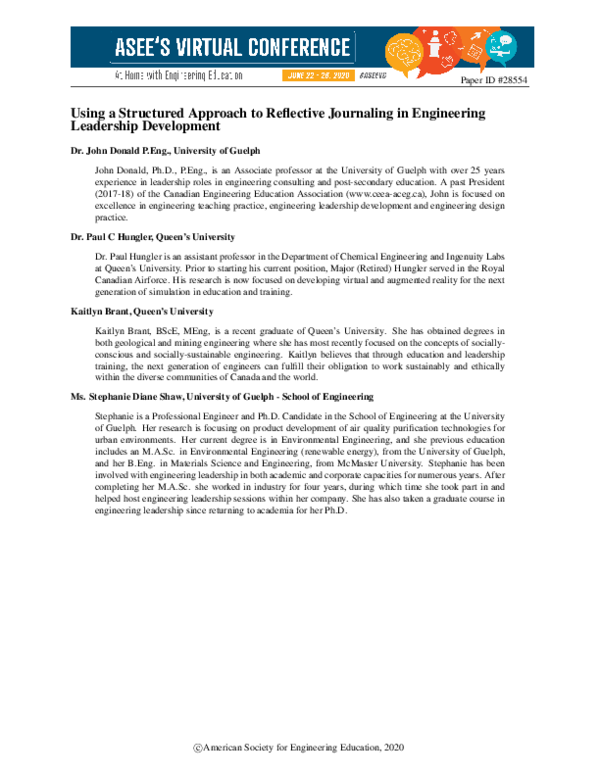 (PDF) Using a Structured Approach to Reflective Journaling in ...