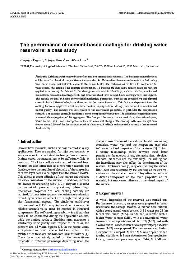 (PDF) The performance of cement-based coatings for drinking water ...