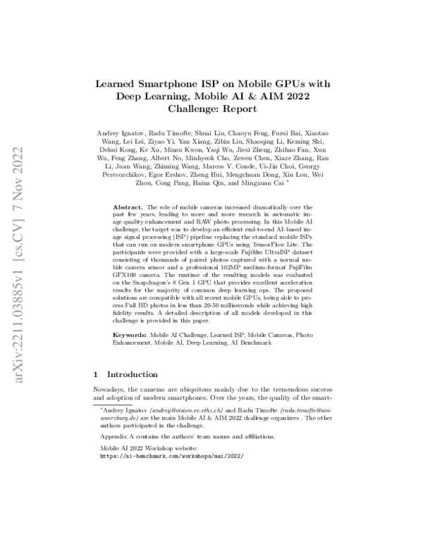 (PDF) Learned Smartphone ISP on Mobile GPUs with Deep Learning, Mobile ...