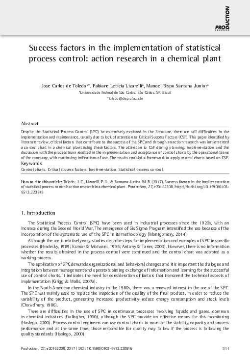 (PDF) Success factors in the implementation of statistical process ...