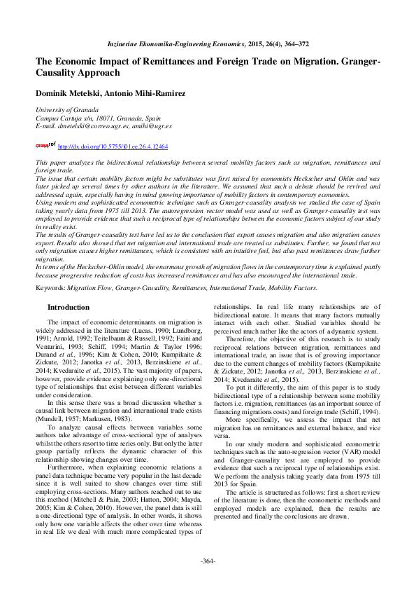 (PDF) The Economic Impact of Remittances and Foreign Trade on Migration ...