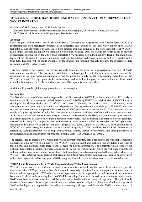 (PDF) Towards a global map of soil and water conservation achievements ...