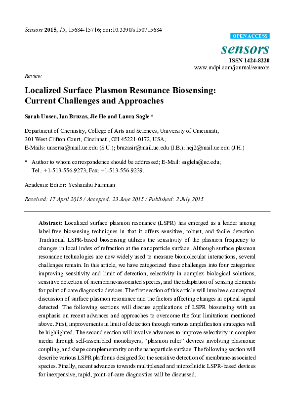 (PDF) Localized surface plasmon resonance biosensing by electro-optic ...