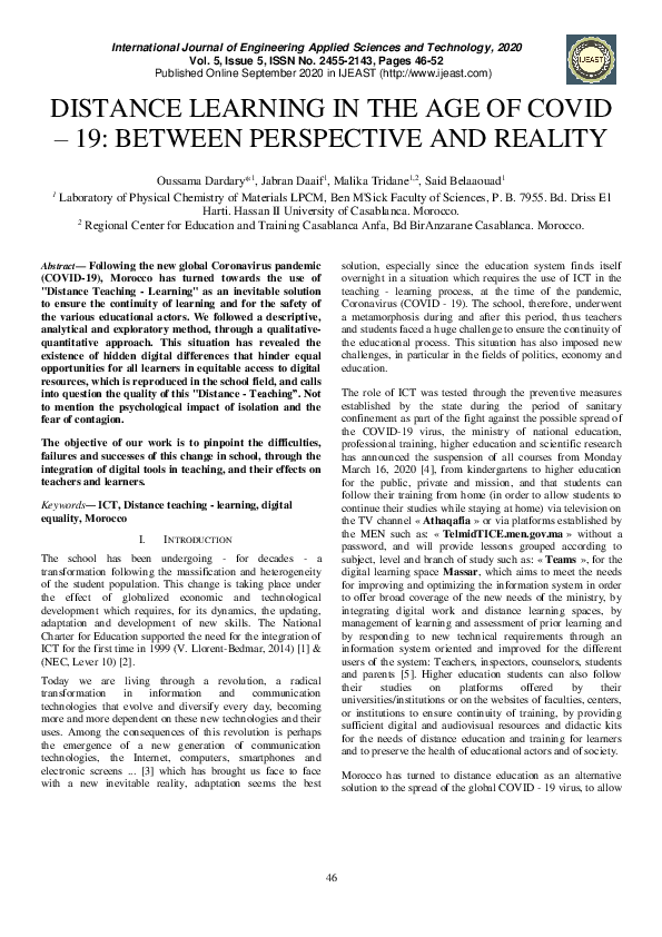 (PDF) A survey of distance learning in Morocco during COVID19