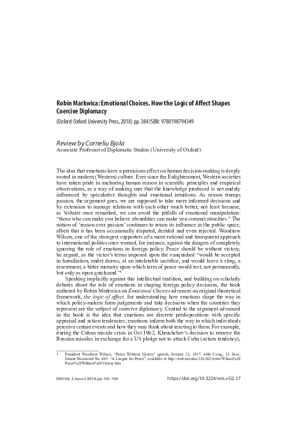 (PDF) Robin Markwica Emotional Choices. How the Logic of Affect Shapes