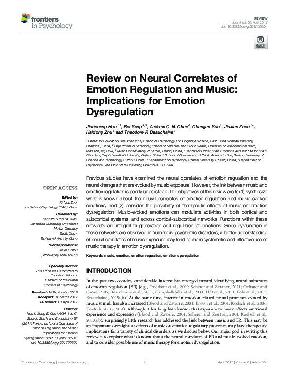 (PDF) Review on Neural Correlates of Emotion Regulation and Music ...