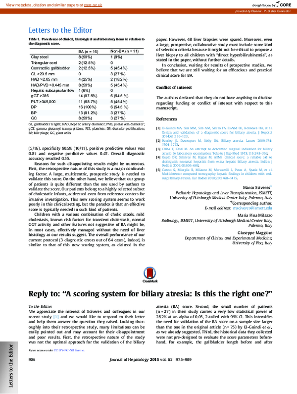 (PDF) Reply to: “A scoring system for biliary atresia: Is this the ...
