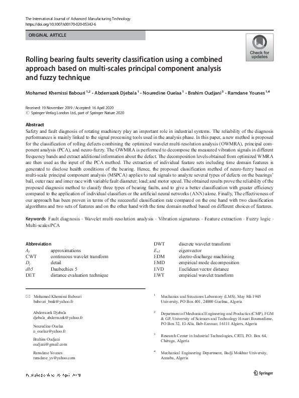 (PDF) Rolling bearing faults severity classification using a combined ...