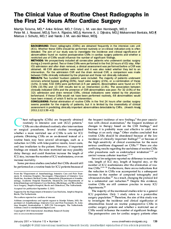 (PDF) The Clinical Value of Routine Chest Radiographs in the First 24 ...
