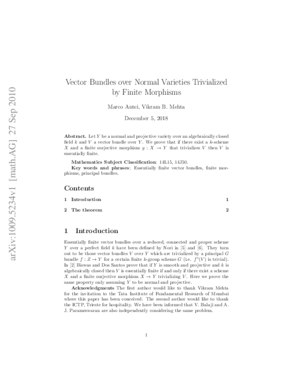 (PDF) Vector bundles over normal varieties trivialized by finite morphisms