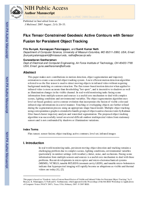 (PDF) Flux Tensor Constrained Geodesic Active Contours with Sensor ...
