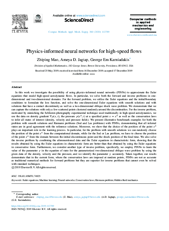 (PDF) Physics-informed neural networks for high-speed flows