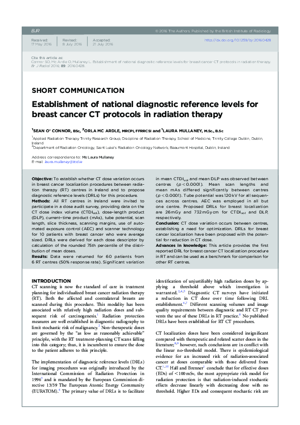 (PDF) Establishment of national diagnostic reference levels for breast ...