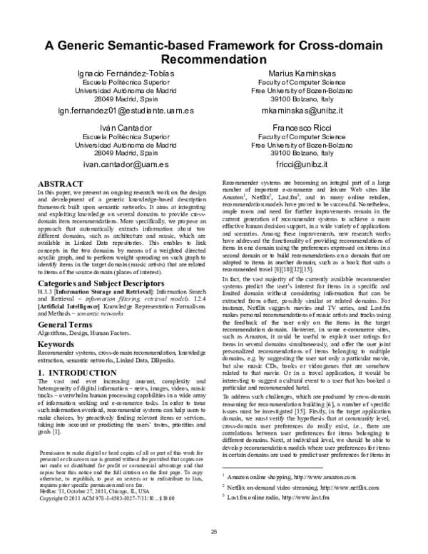 (PDF) A generic semantic-based framework for cross-domain recommendation