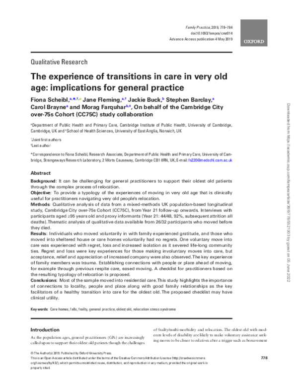 (PDF) The experience of transitions in care in very old age ...