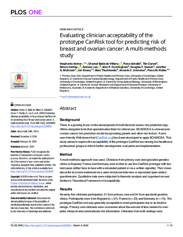 (PDF) Evaluating clinician acceptability of the prototype CanRisk tool ...