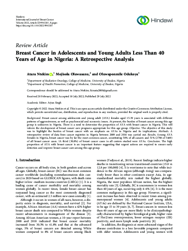 (PDF) Breast Cancer in Adolescents and Young Adults Less Than 40 Years ...