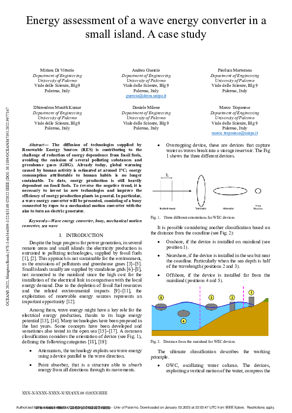 (PDF) Energy assessment of a wave energy converter in a small island. A ...