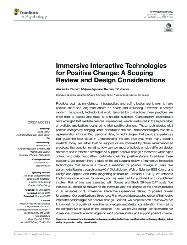 (PDF) Immersive Interactive Technologies for Positive Change: A Scoping ...