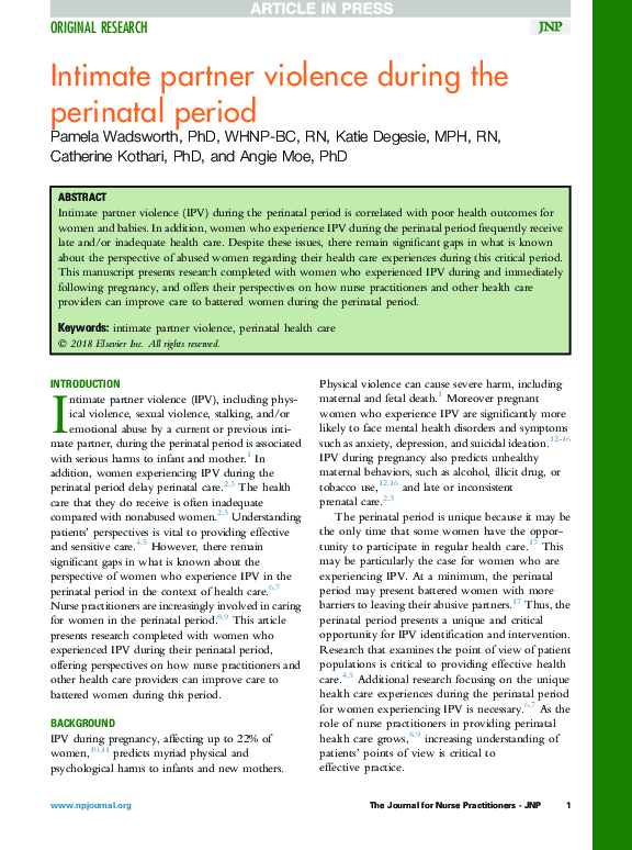 (PDF) Intimate Partner Violence During the Perinatal Period