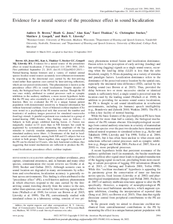 (PDF) Evidence for a neural source of the precedence effect in sound ...