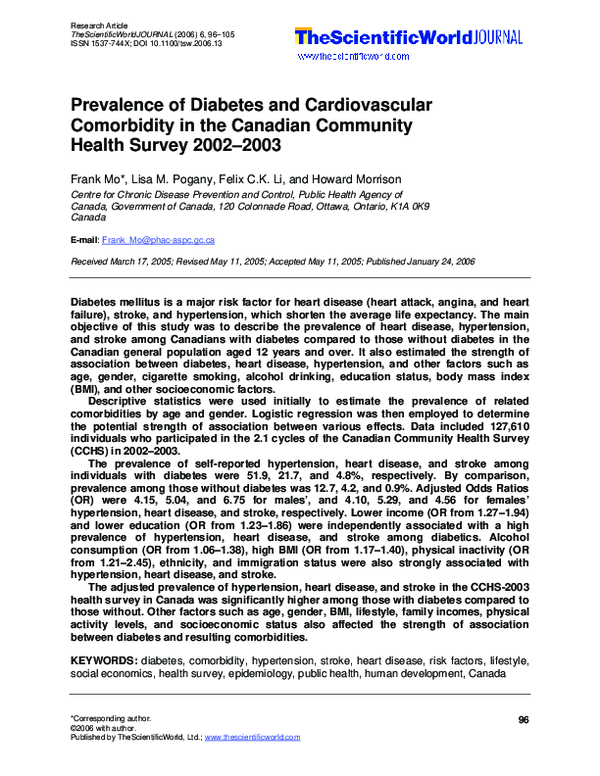 (PDF) Prevalence of Diabetes and Cardiovascular Comorbidity in the ...