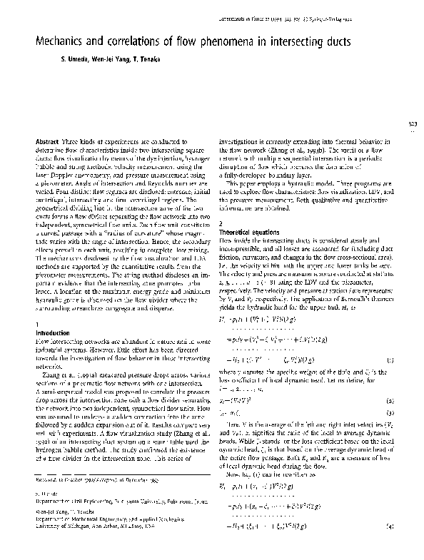 (PDF) Mechanics and correlations of flow phenomena in intersecting ducts