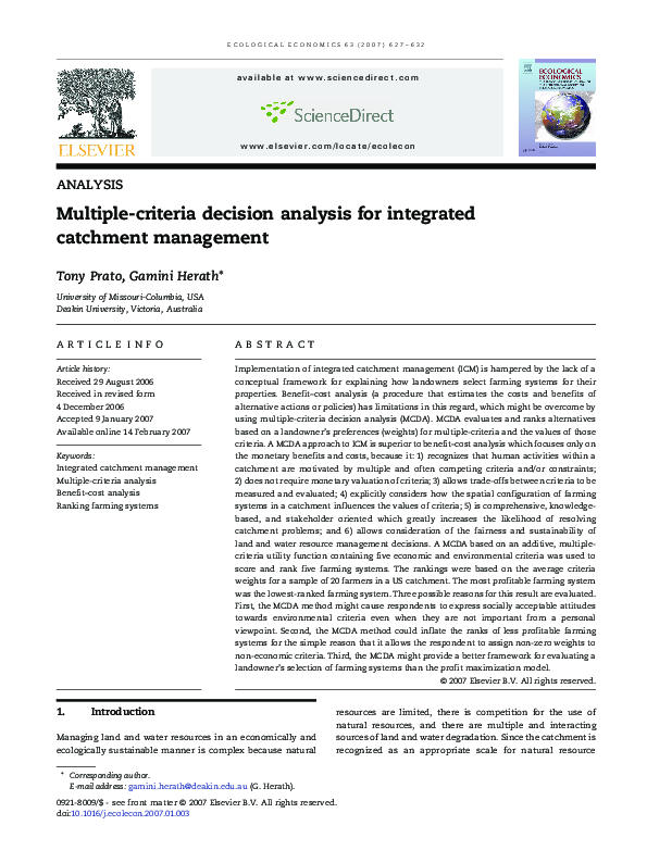 (PDF) Multiple-criteria decision analysis for integrated catchment ...